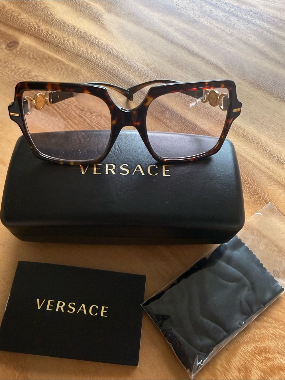 Versace Tortoiseshell Square Optical Frames with Gold Accents